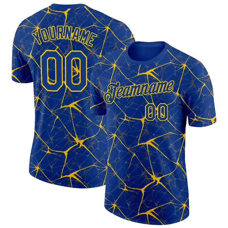 Fashion-Forward Unisex Apparel Cozy Chic Promotions Custom Royal Yellow 3D Pattern Design Abstract Network Performance T-Shirt Fashion-Forward Unisex Apparel Cozy Chic Promotions Custom Royal Yellow 3D Pattern Design Abstract Network Performance T-Shirt