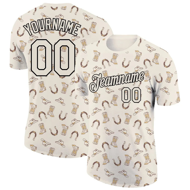 Oversized And Relaxed Unisex Fashion Premium Style Custom Cream Black 3D Pattern Design Cowboy Accessory Performance T-Shirt Oversized And Relaxed Unisex Fashion Premium Style Custom Cream Black 3D Pattern Design Cowboy Accessory Performance T-Shirt