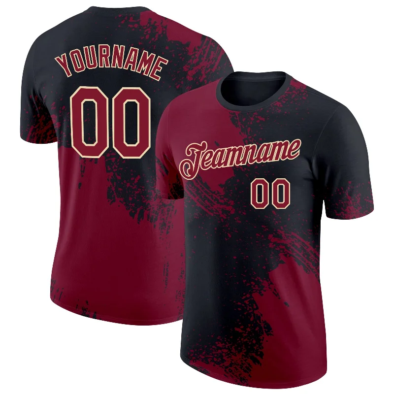 Comfortable Gender-Free Fashion Choices Daring Fashion Promotions Custom Crimson Black-Cream 3D Pattern Design Abstract Brush Stroke Performance T-Shirt Comfortable Gender-Free Fashion Choices Daring Fashion Promotions Custom Crimson Black-Cream 3D Pattern Design Abstract Brush Stroke Performance T-Shirt