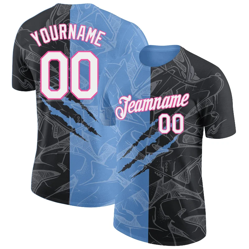 Minimalist Unisex Fashion Must-Haves Flirty Fashion Discounts Custom Graffiti Pattern Black Light Blue-Pink Scratch 3D Performance T-Shirt Minimalist Unisex Fashion Must-Haves Flirty Fashion Discounts Custom Graffiti Pattern Black Light Blue-Pink Scratch 3D Performance T-Shirt