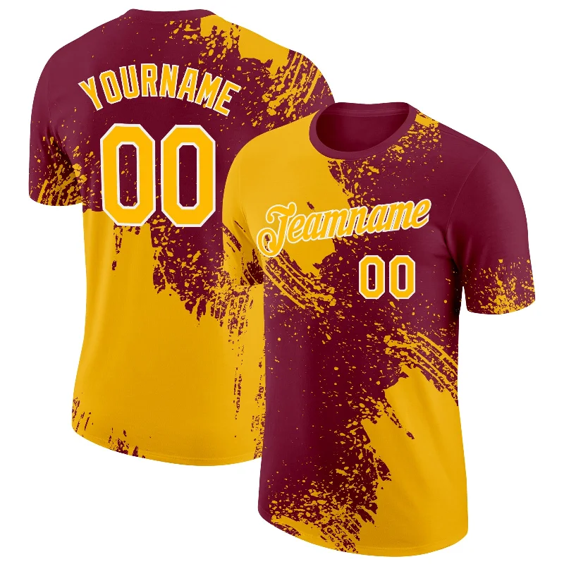 Comfortable And Stylish Unisex Outfits Exclusive Fashion Deals Custom Gold Crimson-White 3D Pattern Design Abstract Brush Stroke Performance T-Shirt Comfortable And Stylish Unisex Outfits Exclusive Fashion Deals Custom Gold Crimson-White 3D Pattern Design Abstract Brush Stroke Performance T-Shirt