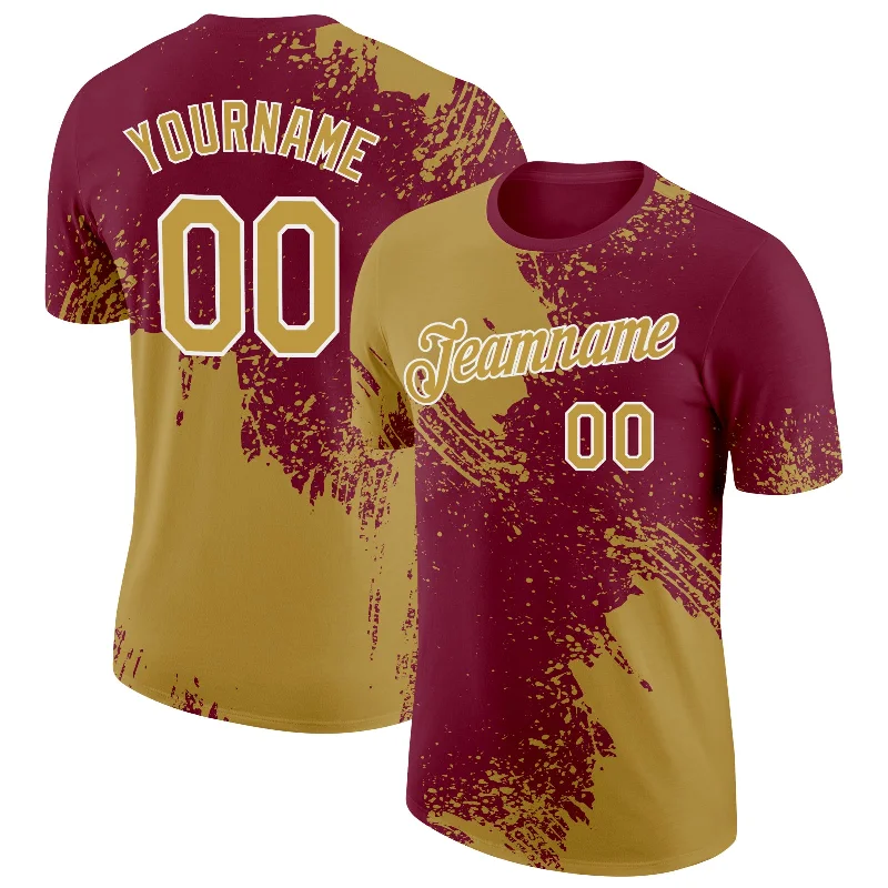 Unisex Casual Wear For All Seasons Modish Fashion Discounts Custom Old Gold Crimson-White 3D Pattern Design Abstract Brush Stroke Performance T-Shirt Unisex Casual Wear For All Seasons Modish Fashion Discounts Custom Old Gold Crimson-White 3D Pattern Design Abstract Brush Stroke Performance T-Shirt