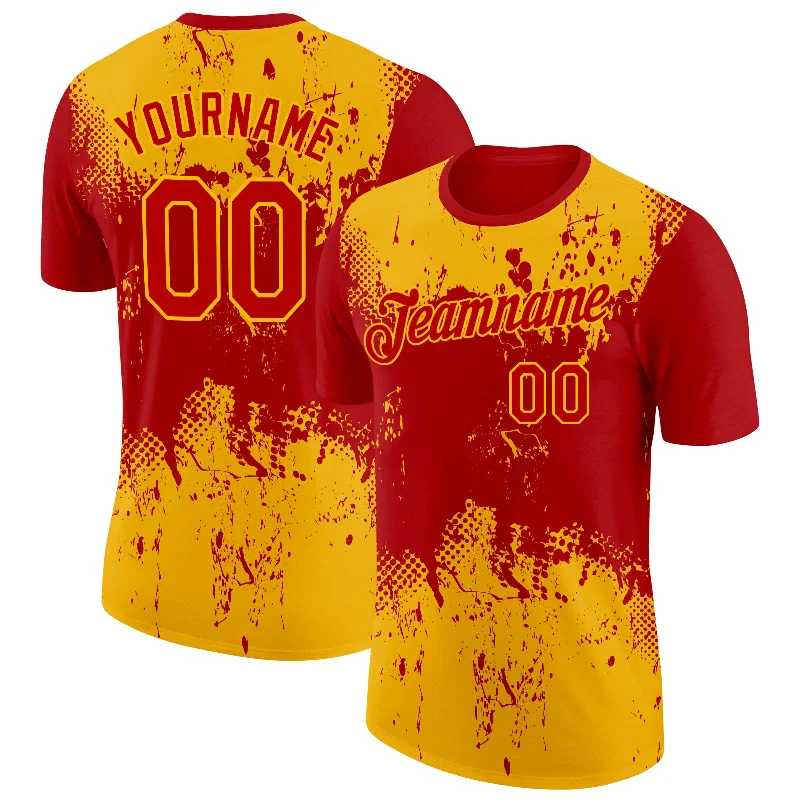 Fashion-Forward Unisex Apparel Limited Time Offer Custom Red Gold 3D Pattern Design Dripping Splatter Art Performance T-Shirt Fashion-Forward Unisex Apparel Limited Time Offer Custom Red Gold 3D Pattern Design Dripping Splatter Art Performance T-Shirt