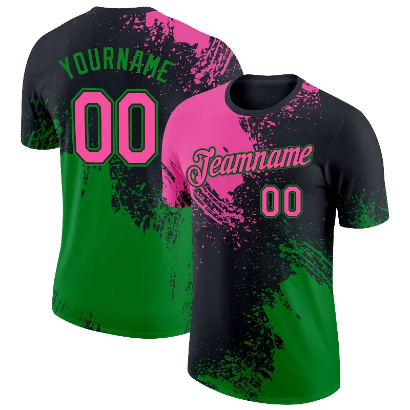 Gender-Neutral Trendy Clothing Styles Easy Elegance Sales Custom Black Pink-Grass Green 3D Pattern Design Abstract Brush Stroke Performance T-Shirt Gender-Neutral Trendy Clothing Styles Easy Elegance Sales Custom Black Pink-Grass Green 3D Pattern Design Abstract Brush Stroke Performance T-Shirt