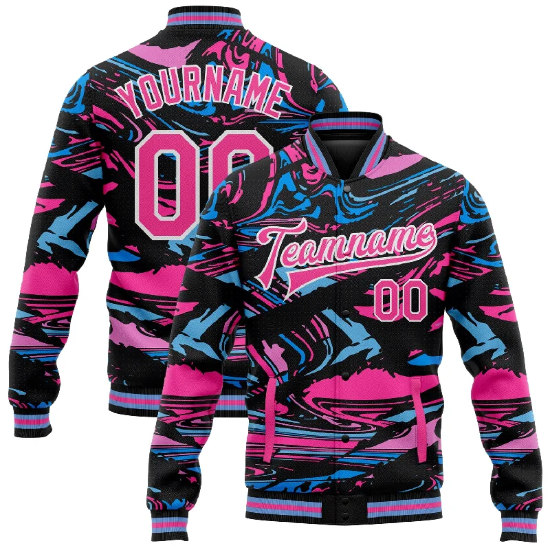 High-Quality Unisex Basics For Everyday Wear Flirty Fashion Discounts Custom Figure Pink-Light Blue 3D Pattern Design Bomber Full-Snap Varsity Letterman Jacket High-Quality Unisex Basics For Everyday Wear Flirty Fashion Discounts Custom Figure Pink-Light Blue 3D Pattern Design Bomber Full-Snap Varsity Letterman Jacket