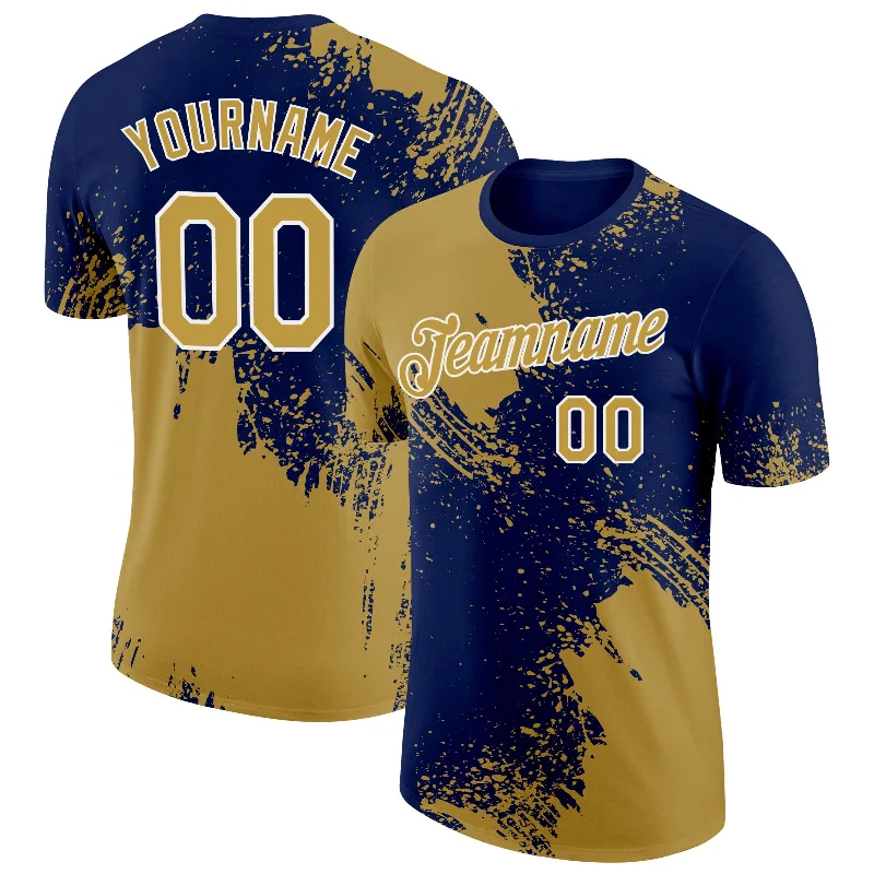Fashion-Forward Gender-Neutral Outfit Ideas Everyday Elegance Sale Custom Old Gold Navy-White 3D Pattern Design Abstract Brush Stroke Performance T-Shirt Fashion-Forward Gender-Neutral Outfit Ideas Everyday Elegance Sale Custom Old Gold Navy-White 3D Pattern Design Abstract Brush Stroke Performance T-Shirt