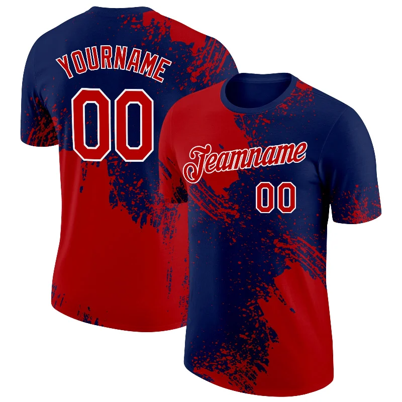 Sleek And Comfortable Unisex Wear High-End Style Discounts Custom Red Navy-White 3D Pattern Design Abstract Brush Stroke Performance T-Shirt Sleek And Comfortable Unisex Wear High-End Style Discounts Custom Red Navy-White 3D Pattern Design Abstract Brush Stroke Performance T-Shirt