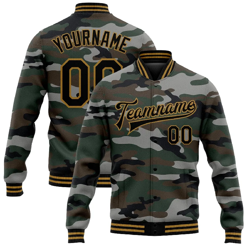 Unisex Casual Fashion Trends Modern Chic Discounts Custom Camo Black-Old Gold Jungle Camouflage 3D Bomber Full-Snap Varsity Letterman Salute To Service Jacket Unisex Casual Fashion Trends Modern Chic Discounts Custom Camo Black-Old Gold Jungle Camouflage 3D Bomber Full-Snap Varsity Letterman Salute To Service Jacket