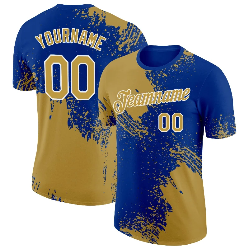 Functional And Stylish Unisex Outerwear Cozy Chic Promotions Custom Old Gold Royal-White 3D Pattern Design Abstract Brush Stroke Performance T-Shirt Functional And Stylish Unisex Outerwear Cozy Chic Promotions Custom Old Gold Royal-White 3D Pattern Design Abstract Brush Stroke Performance T-Shirt