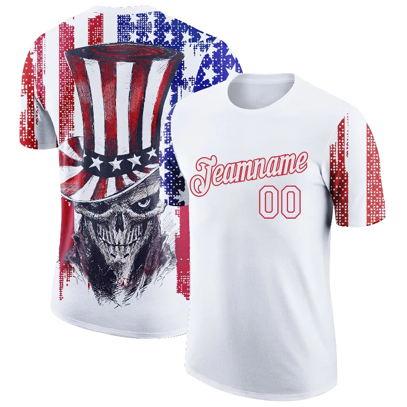 Functional And Stylish Unisex Wear You'Ll Love Us Because Custom White Red-Royal 3D American Flag Skull Patriotic Performance T-Shirt Functional And Stylish Unisex Wear You'Ll Love Us Because Custom White Red-Royal 3D American Flag Skull Patriotic Performance T-Shirt