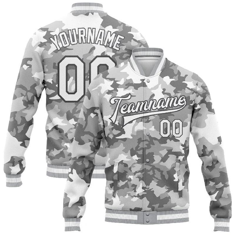 Urban-Inspired Unisex Fashion Pieces Luxury Casual Deals Custom Camo White-Steel Gray Snow Camouflage 3D Bomber Full-Snap Varsity Letterman Salute To Service Jacket Urban-Inspired Unisex Fashion Pieces Luxury Casual Deals Custom Camo White-Steel Gray Snow Camouflage 3D Bomber Full-Snap Varsity Letterman Salute To Service Jacket