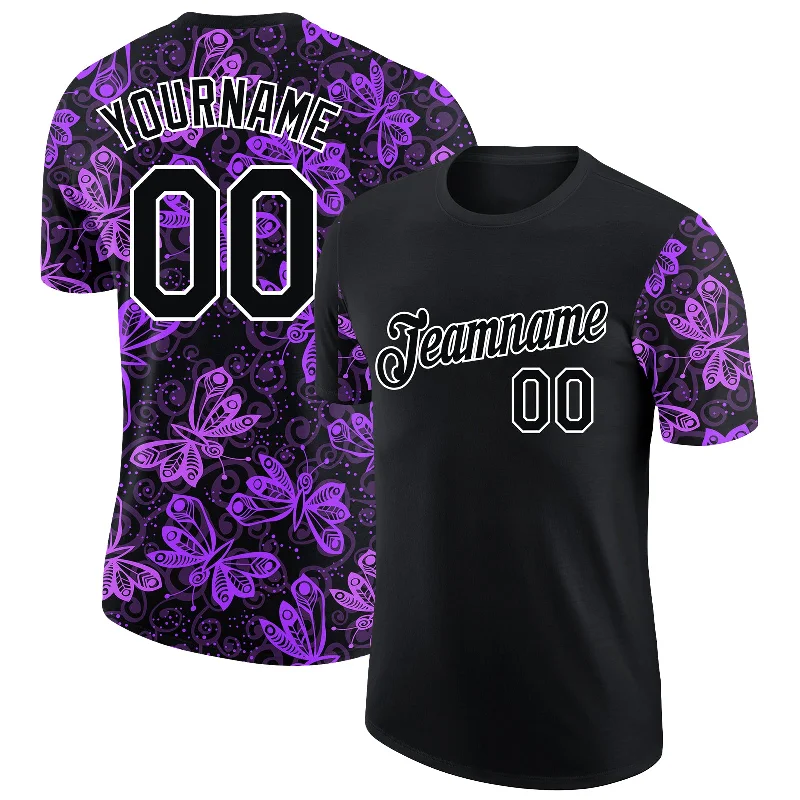 Fashion-Forward Gender-Neutral Outerwear Budget Saver Custom Black White 3D Pattern Design Butterfly Performance T-Shirt Fashion-Forward Gender-Neutral Outerwear Budget Saver Custom Black White 3D Pattern Design Butterfly Performance T-Shirt