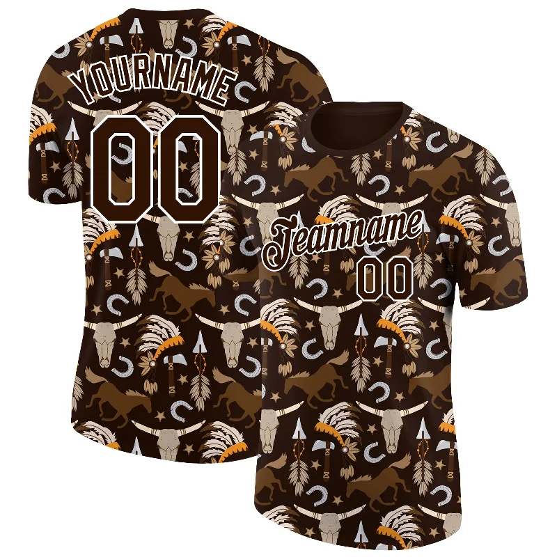 Bold And Trendy Gender-Neutral Outfits Timeless Style Promotions Custom Brown White 3D Pattern Design Cowboy Accessory Performance T-Shirt Bold And Trendy Gender-Neutral Outfits Timeless Style Promotions Custom Brown White 3D Pattern Design Cowboy Accessory Performance T-Shirt