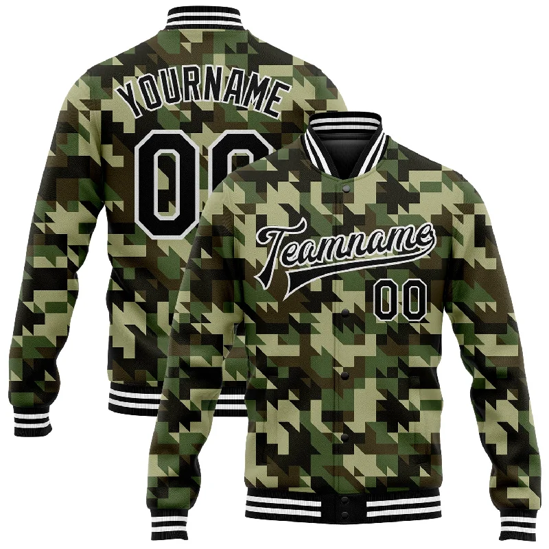 Unisex Casual Wear For All Seasons Casual Fashion Custom Camo Black-White Geometric Camouflage 3D Bomber Full-Snap Varsity Letterman Salute To Service Jacket Unisex Casual Wear For All Seasons Casual Fashion Custom Camo Black-White Geometric Camouflage 3D Bomber Full-Snap Varsity Letterman Salute To Service Jacket