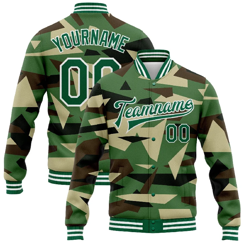 Oversized Unisex Apparel For Effortless Style Imeless Style Custom Camo Kelly Green-White Geometric Camouflage 3D Bomber Full-Snap Varsity Letterman Salute To Service Jacket Oversized Unisex Apparel For Effortless Style Imeless Style Custom Camo Kelly Green-White Geometric Camouflage 3D Bomber Full-Snap Varsity Letterman Salute To Service Jacket