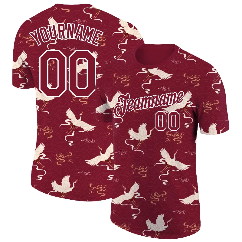 Stylish Unisex Outfit Ideas Feminine Luxe Style Sale Custom Crimson White 3D Pattern Design Animal Crane Performance T-Shirt Stylish Unisex Outfit Ideas Feminine Luxe Style Sale Custom Crimson White 3D Pattern Design Animal Crane Performance T-Shirt