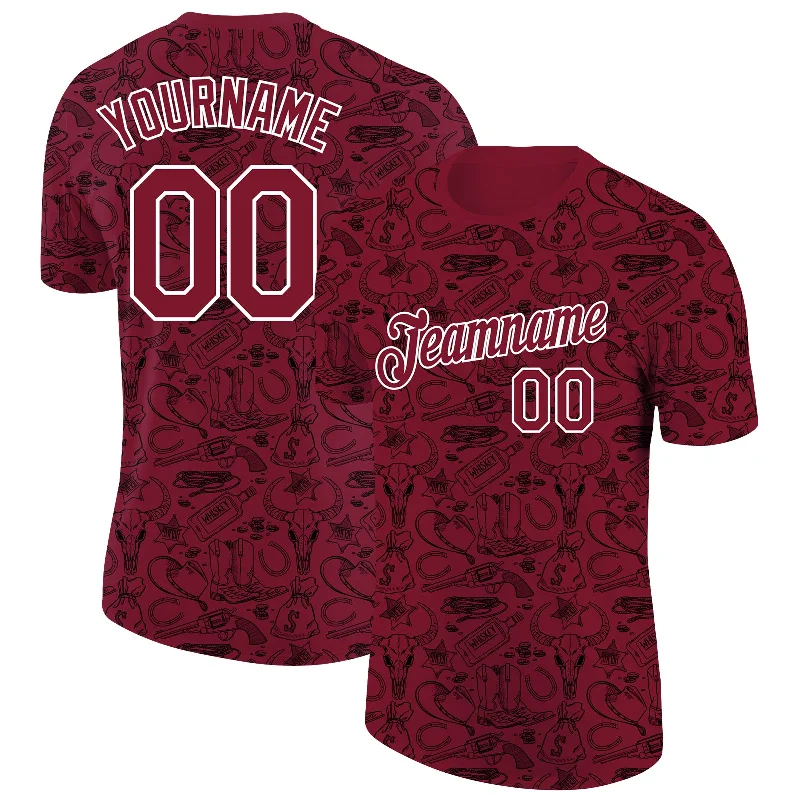 Comfortable Unisex Streetwear Minimalist Fashion Sale Custom Crimson White 3D Pattern Design Cowboy Accessory Performance T-Shirt Comfortable Unisex Streetwear Minimalist Fashion Sale Custom Crimson White 3D Pattern Design Cowboy Accessory Performance T-Shirt