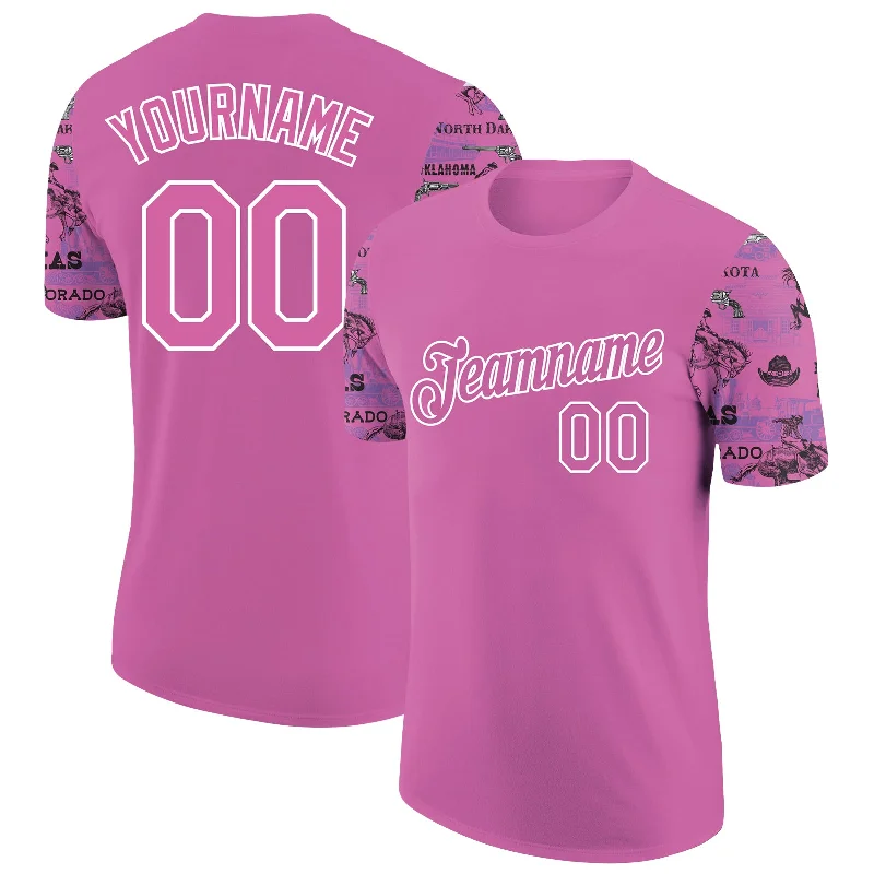 Functional And Stylish Unisex Outerwear Latest Fashion Custom Deep Pink White 3D Pattern Design Cowboy Rodeo Performance T-Shirt