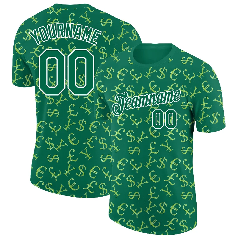 Oversized Unisex Apparel For Effortless Style Weekend Exclusive Custom Kelly Green White 3D Pattern Design Money Sign Performance T-Shirt Oversized Unisex Apparel For Effortless Style Weekend Exclusive Custom Kelly Green White 3D Pattern Design Money Sign Performance T-Shirt