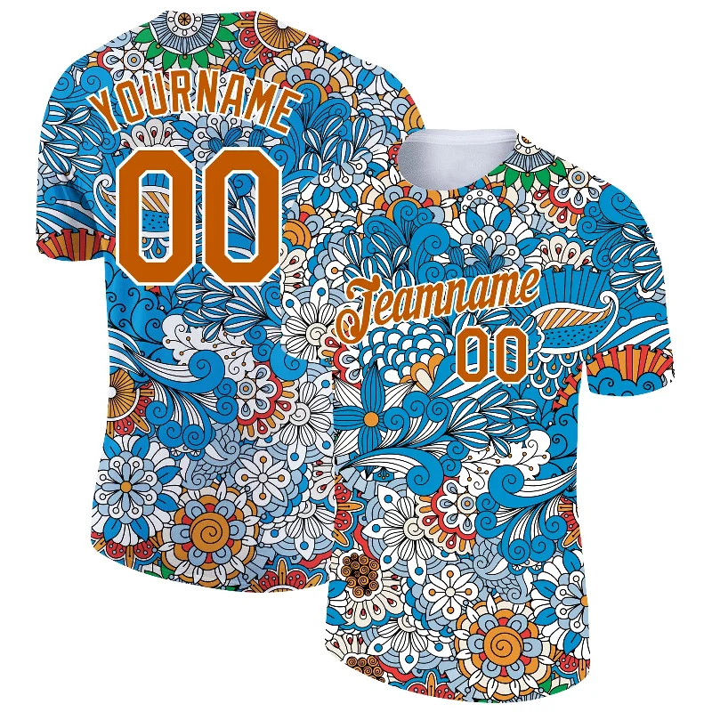 Lightweight And Breathable Unisex Wear Limited-Time Offer Custom Light Blue Texas Orange-White 3D Pattern Floral Design Performance T-Shirt Lightweight And Breathable Unisex Wear Limited-Time Offer Custom Light Blue Texas Orange-White 3D Pattern Floral Design Performance T-Shirt