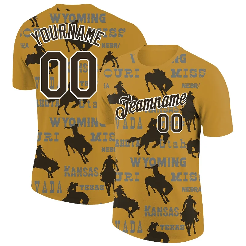 Classic And Timeless Unisex Style Trendy Street Style Custom Old Gold Black-White 3D Pattern Design Cowboy Rodeo Performance T-Shirt Classic And Timeless Unisex Style Trendy Street Style Custom Old Gold Black-White 3D Pattern Design Cowboy Rodeo Performance T-Shirt