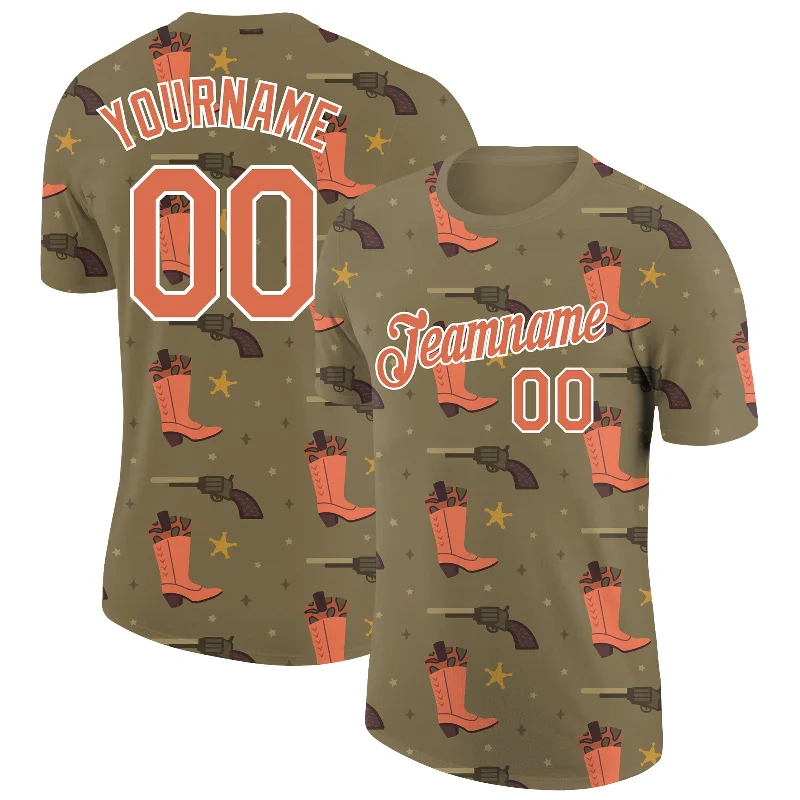 Casual Yet Sophisticated Unisex Fashion Casual Chic Deals Custom Olive Bay Orange-White 3D Pattern Design Cowboy Accessory Performance Salute To Service T-Shirt Casual Yet Sophisticated Unisex Fashion Casual Chic Deals Custom Olive Bay Orange-White 3D Pattern Design Cowboy Accessory Performance Salute To Service T-Shirt