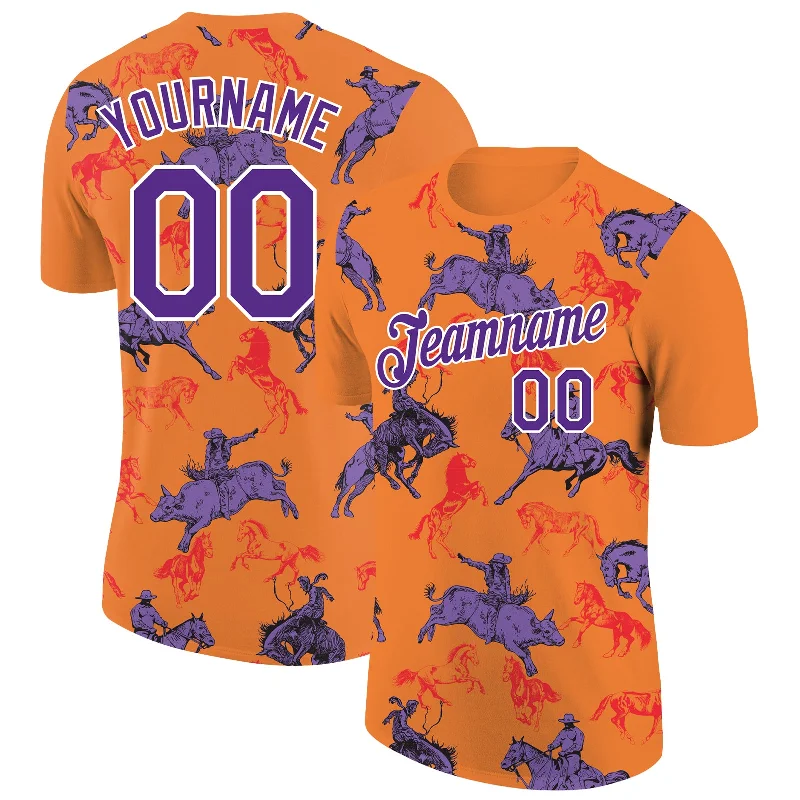 Everyday Wear For Men And Women Affordable Luxury Fashion Custom Orange Purple-White 3D Pattern Design Cowboy Rodeo Performance T-Shirt Everyday Wear For Men And Women Affordable Luxury Fashion Custom Orange Purple-White 3D Pattern Design Cowboy Rodeo Performance T-Shirt