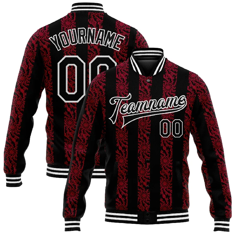 Modern Unisex Wardrobe Staples Fashionista Sale Custom Red Black-White 3D Pattern Design Bomber Full-Snap Varsity Letterman Jacket Modern Unisex Wardrobe Staples Fashionista Sale Custom Red Black-White 3D Pattern Design Bomber Full-Snap Varsity Letterman Jacket