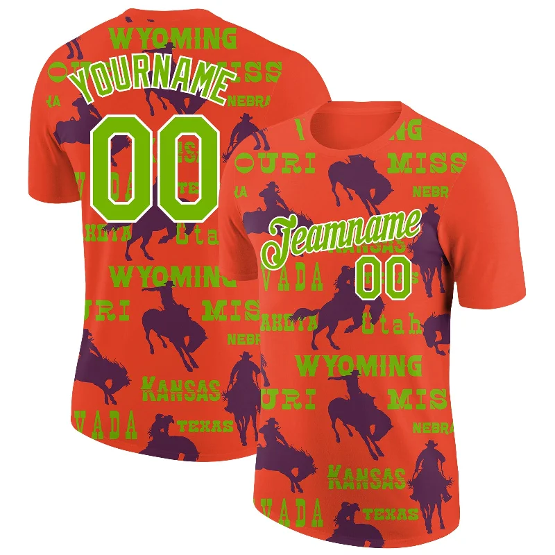 Urban-Inspired Unisex Fashion Pieces Sophisticated Fashion Custom Red Neon Green-White 3D Pattern Design Cowboy Rodeo Performance T-Shirt Urban-Inspired Unisex Fashion Pieces Sophisticated Fashion Custom Red Neon Green-White 3D Pattern Design Cowboy Rodeo Performance T-Shirt