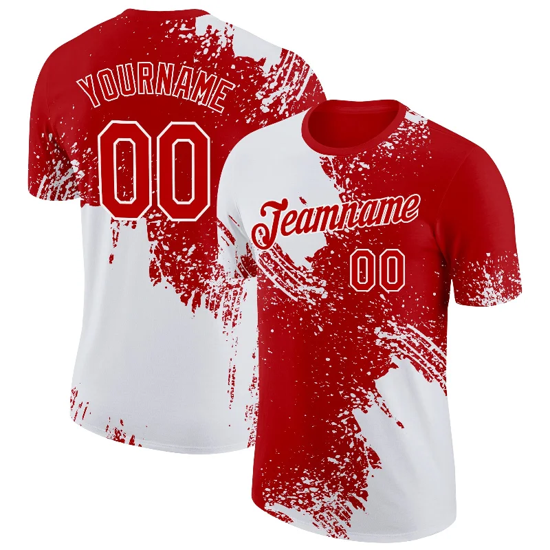 Lightweight And Breathable Unisex Wear Contemporary Chic Promotions Custom White Red 3D Pattern Design Abstract Brush Stroke Performance T-Shirt Lightweight And Breathable Unisex Wear Contemporary Chic Promotions Custom White Red 3D Pattern Design Abstract Brush Stroke Performance T-Shirt